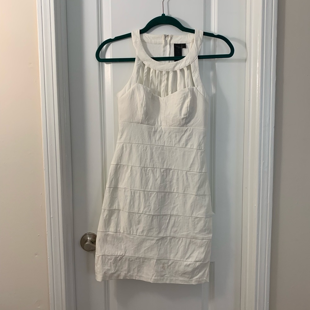 Caged neck white dress